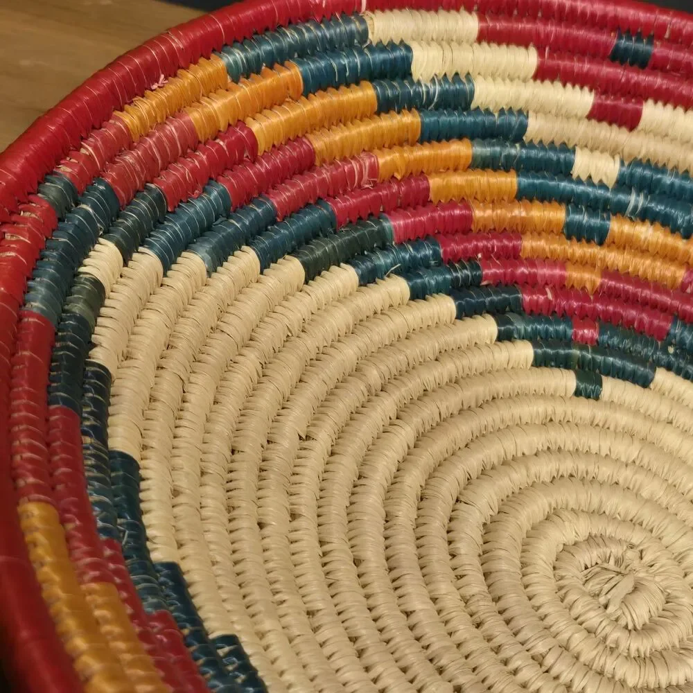 Colorful Swirl Natural Fiber Woven Straw Basket, Uganda 11.5